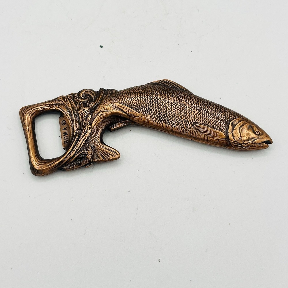 Vintage BOMA Salmon Fish Beer Bottle Opener Copper Bronze Metal Made In Canada